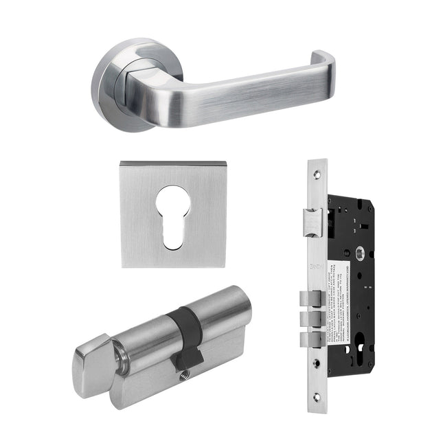 Streamline Door Handle Entrance Set 70mm (Key/Turn) Satin Chrome 7316E4SC Zanda | Decorus Hardware