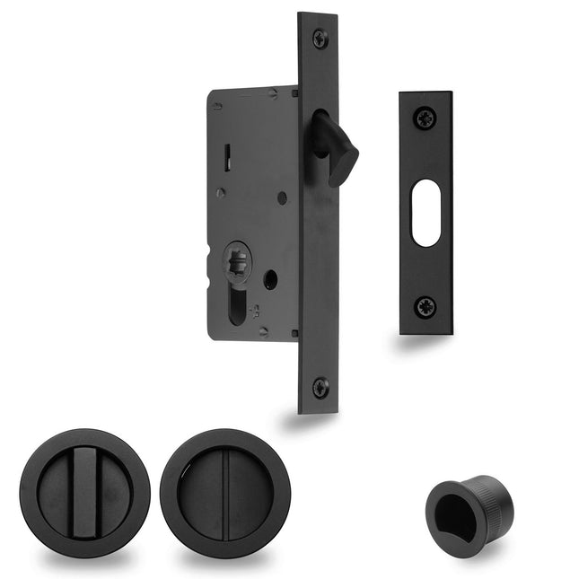 Visca Flush Pull Kit Privacy Set Matt Black for Sliding Door 8106BLK Zanda | Decorus Hardware