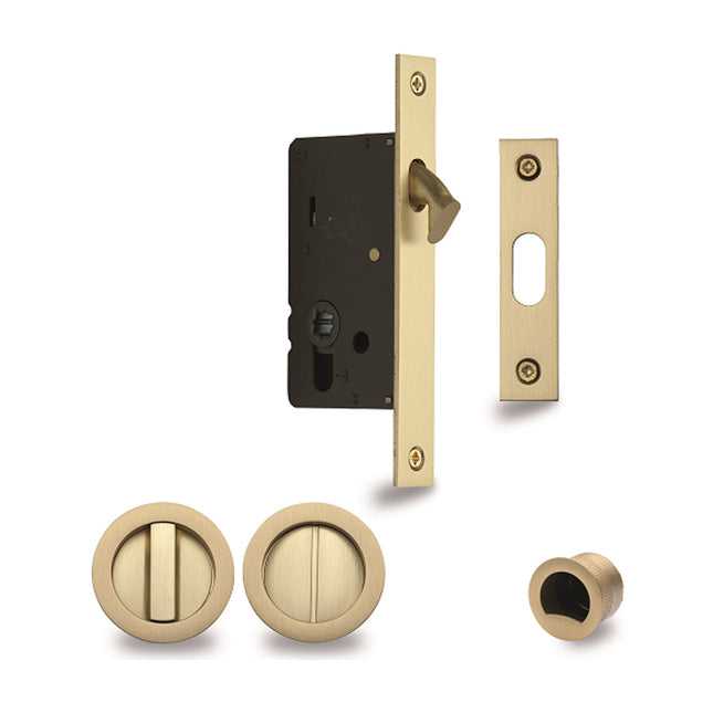Visca Flush Pull Kit Privacy Set Satin Brass for Sliding Door 8106.SB Zanda | Decorus Hardware