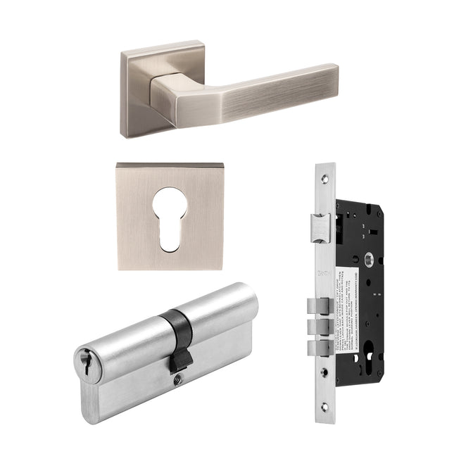 Matrix Door Lever Handle Entrance Set 70mm (Key/Key) Brushed Nickel 8128E3BN Zanda | Decorus Hardware