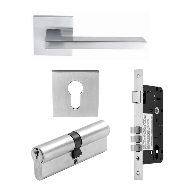 Matrix Door Handle Entrance Set 70mm (Key/Key) Satin Chrome 8128E3SC Zanda | Decorus Hardware