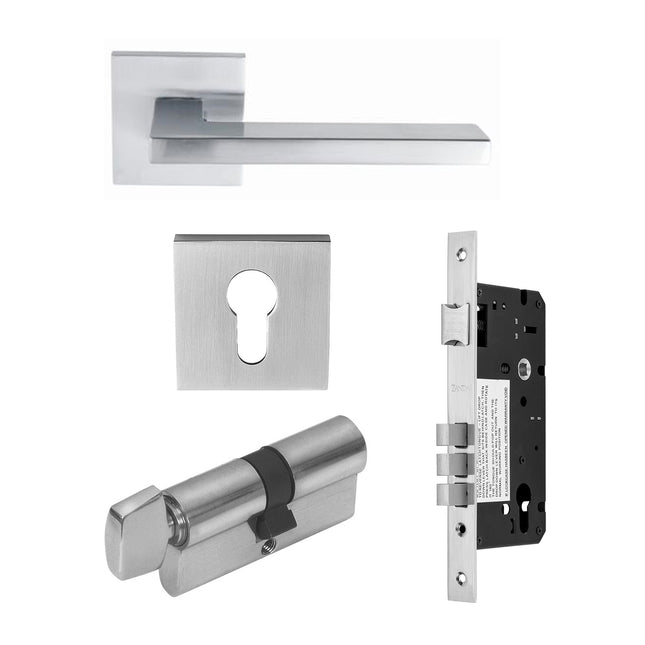 8128.E4.SC | Matrix Door Handle Entrance Set 70mm (Key/Turn) Satin Chrome 8128E4SC | Zanda Architectural