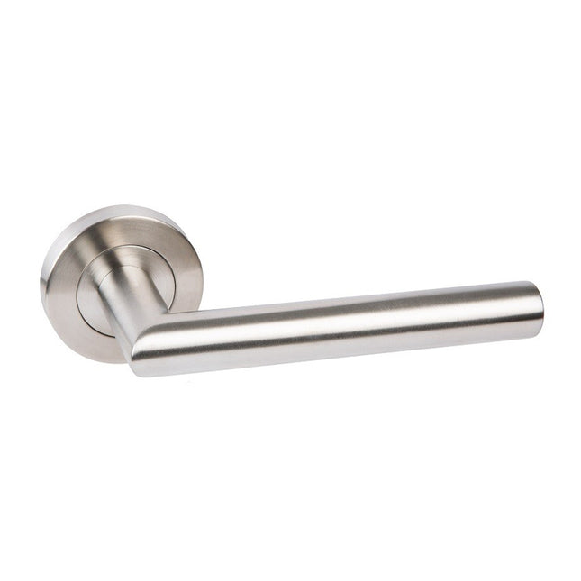 Teuila Door Lever Handle on Round Rose 55mm Stainless Steel 8400.SS Zanda | Decorus Hardware