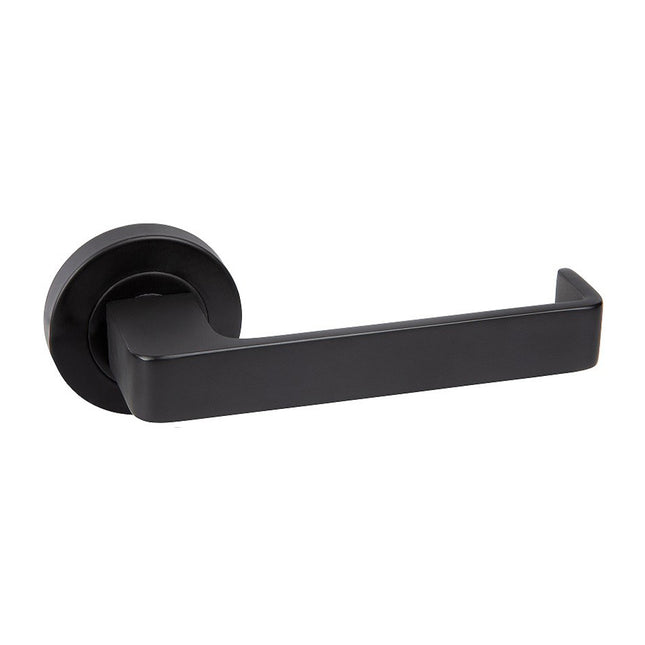 Meilani Door Lever Handle on Round Rose 55mm Matt Black 8900.BLK Zanda | Decorus Hardware