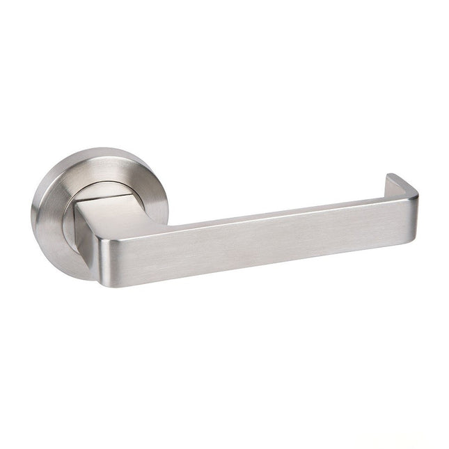 Meilani Door Lever Handle on Round Rose Disabled Compliant Leverset Stainless Steel 8900.SS Zanda | Decorus Hardware