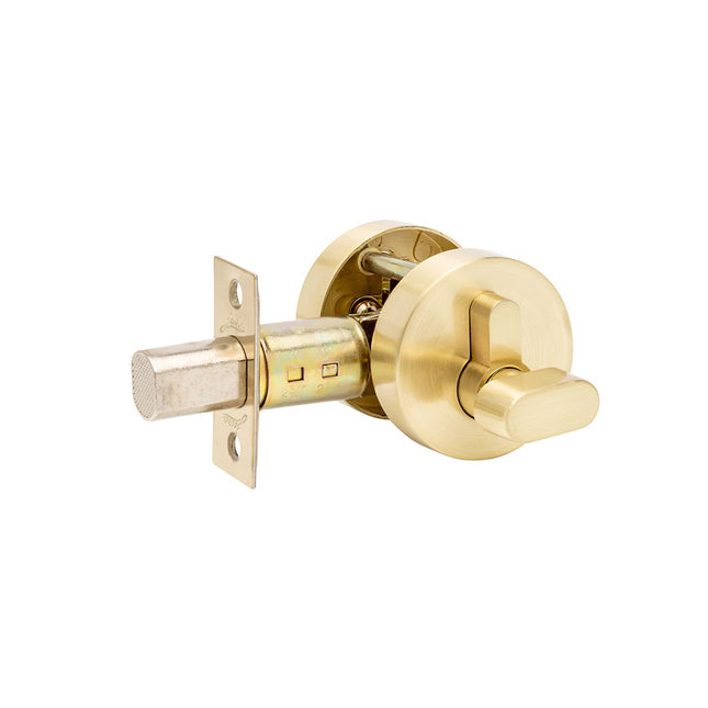 Jura Elite Round Slimline Single Cylinder Deadbolt Satin Brass 9060.SB Zanda | Decorus Hardware