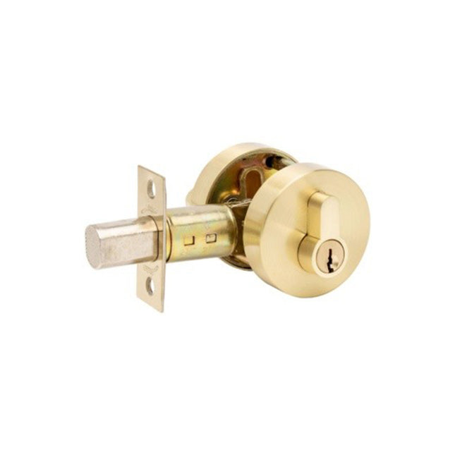 Jura Elite Round Slimline Double Cylinder Deadbolt Satin Brass 9061.SB Zanda | Decorus Hardware