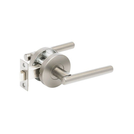 9140.BN | Baxter Door Lever Handle on Round Rose Passage Set Brushed Nickel | Zanda Architectural