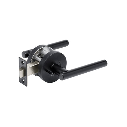 9141.BLK | Baxter Door Lever Handle on Round Rose Privacy Set Matt Black | Zanda Architectural