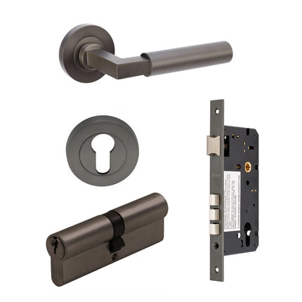Zurich Door Handle Lever on Round Rose Entrance Set 70mm (Key/Key) Graphite Nickel 9345.E3.GN Zanda | Decorus Hardware
