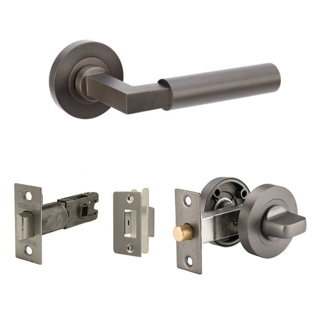 Zurich Door Handle Lever on Round Rose Privacy Set Graphite Nickel 9347.GN Zanda | Decorus Hardware