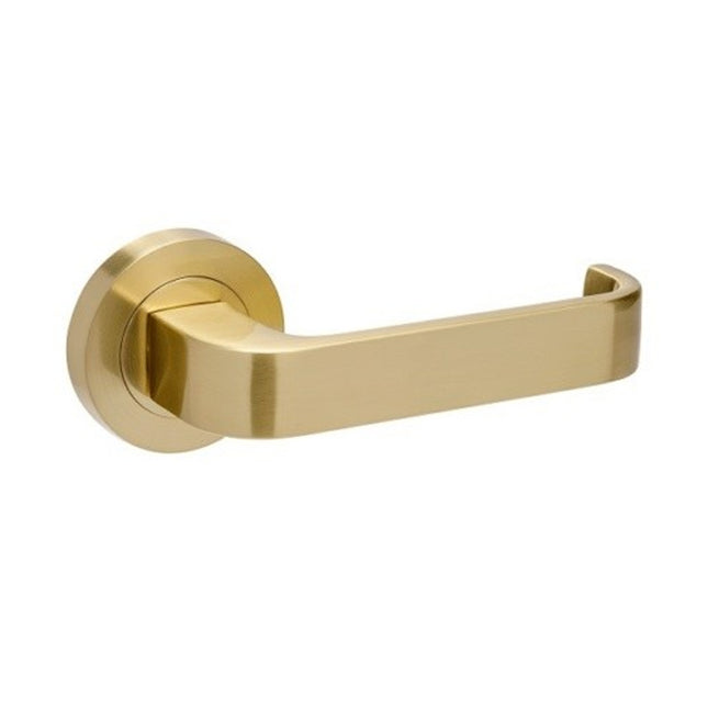 Streamline Door Lever Handle on Round Rose Leverset Only Satin Brass 7313.SB Zanda