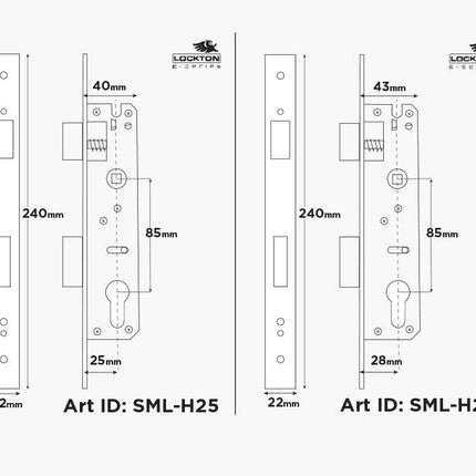 LOCKTON 'E-Series Mortise Lock C-C 85mm 25mm Backset Brushed Satin Chrome