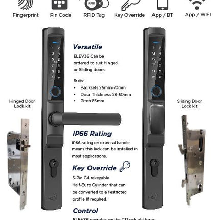 LOCKTON ELEV36-BLK-H25 E-Series Euro Narrow Smart Door Lock Hinged Door Matte Black