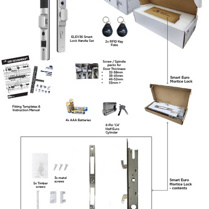 LOCKTON ELEV36-SIL-HK25 E-Series Euro Narrow Smart Door Lock Hinged Door with Knobs Silver