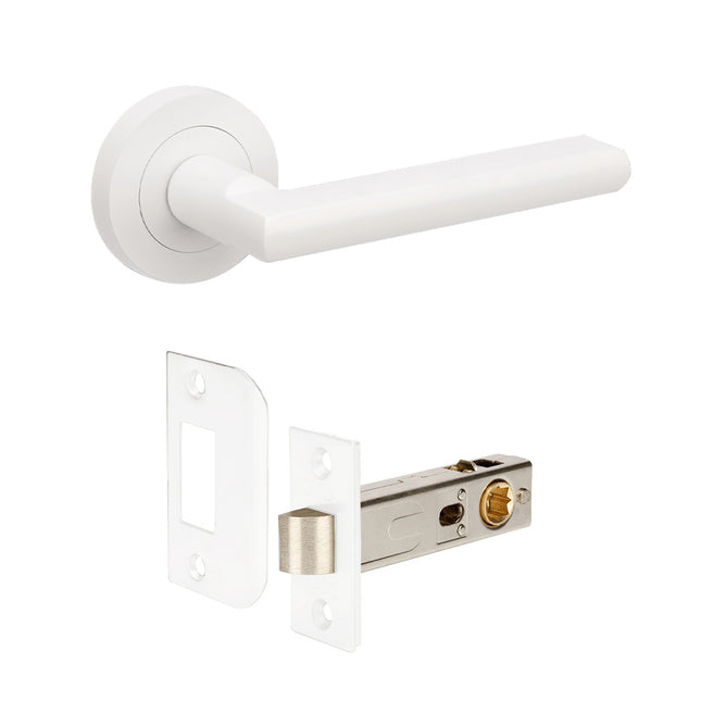 Zanda Epic passage set Australia white door handle with latch and strike plate hardware